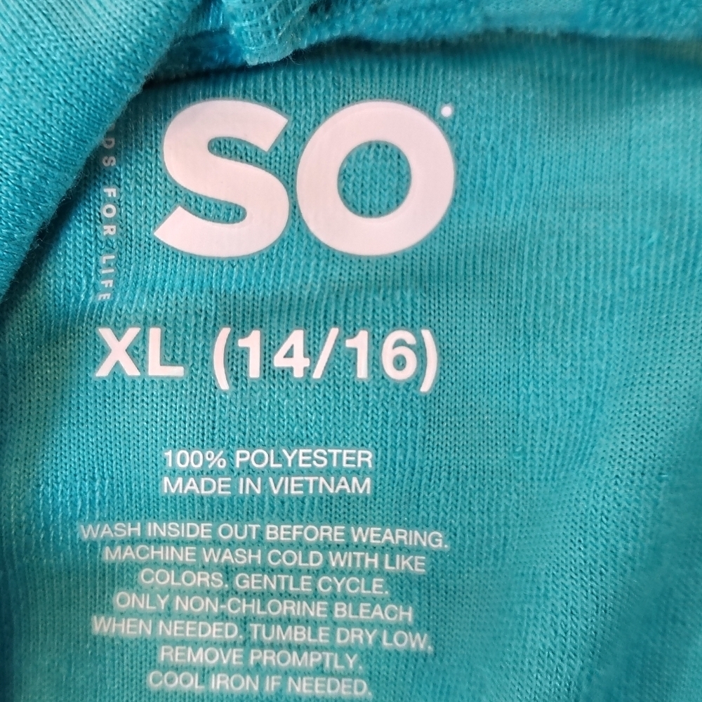 SO TOWEL TERRY ZIP HOODIE AQUA CHECK PRINT GIRLS SZ XL 14/16 COZY SOFT - Picture 4 of 4
